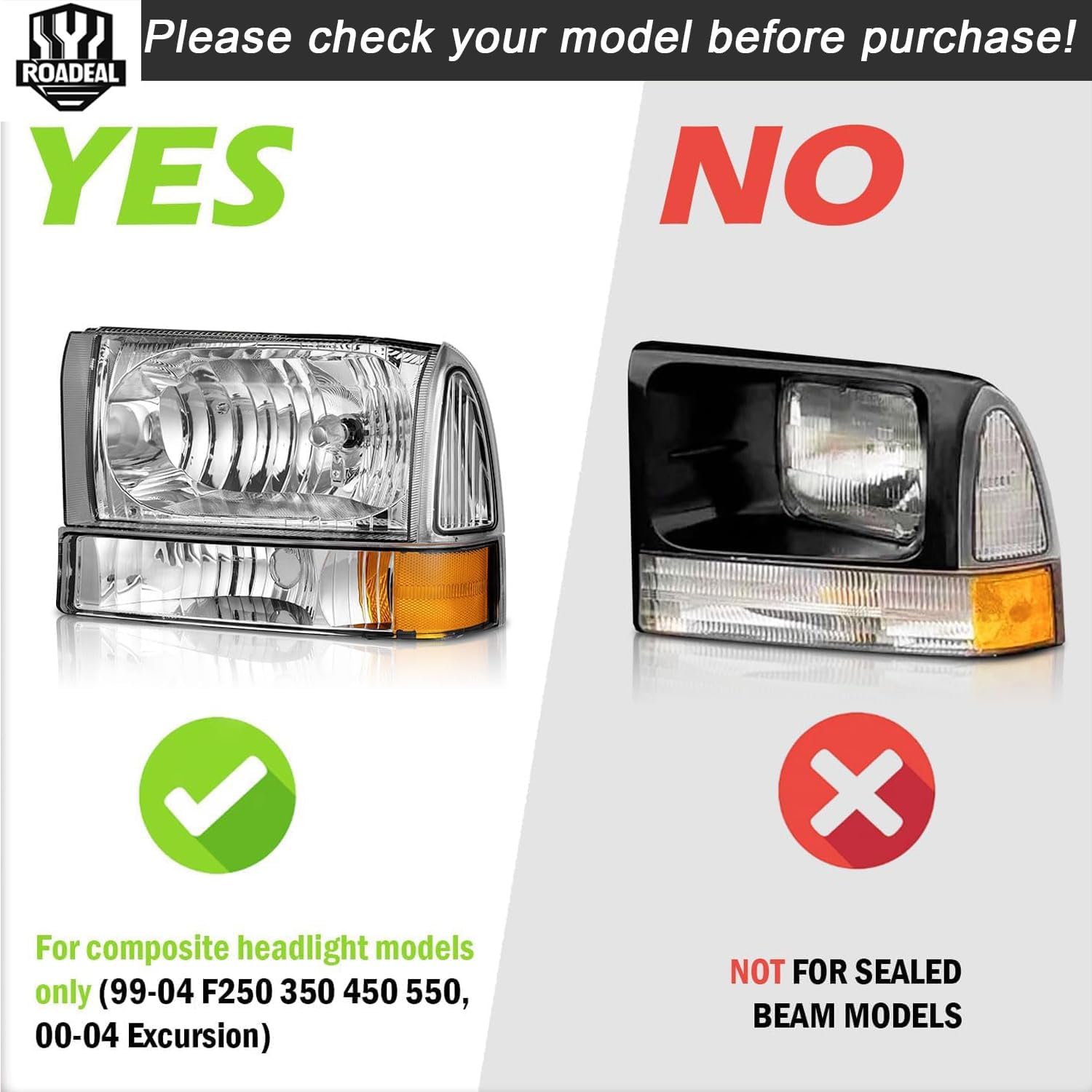 Headlight Assembly W/Bulbs for 1999-2004 Ford Super Duty F250 F350 F450 F550,00-04 Ford Excursion Headlamp Replacement with Bumper Signal Corner Light (NOT FOR SEALED BEAM MODELS) Pair Set