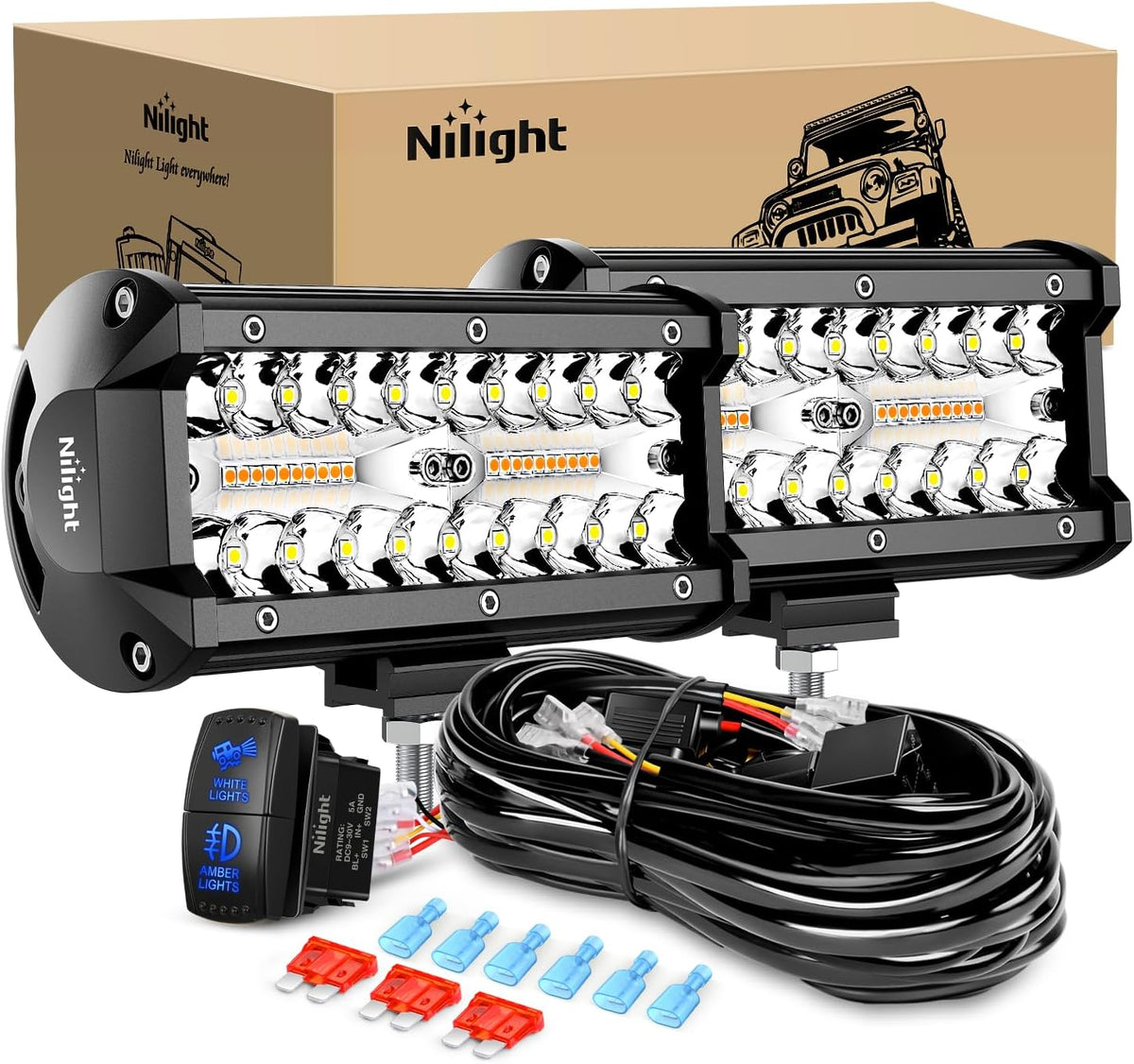 nilight 6.5inch off-road led light bar white amber, main product view
