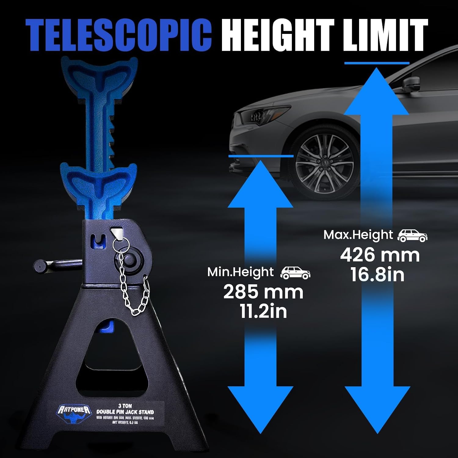 ANTPOWER Car Jack Stands 3 Ton (6,600 lbs) with Double Locking Heavy Duty 11.2"-16.8" Adjustable for Lifting SUV, Pickup Truck Garage 6000 lbs Capacity 1 Pair