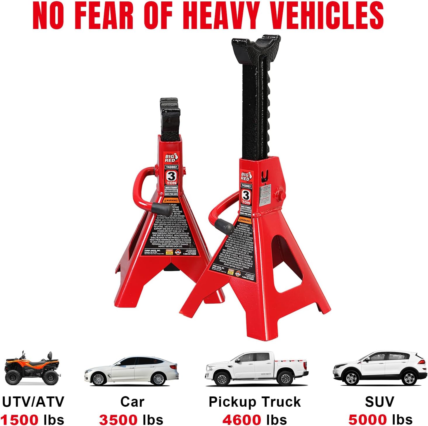 Big RED 3 Ton (6000 LBs) Jack Stands, with Adjustable Lock Car Jack Stand, Fit for Vehicle, Red, 2 Pack