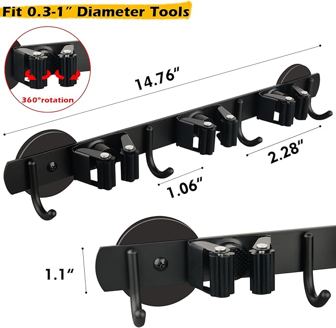 MUTUACTOR Heavy Duty Magnetic Broom Holder, Anti-slip Black Magnetic Tool - Image 5