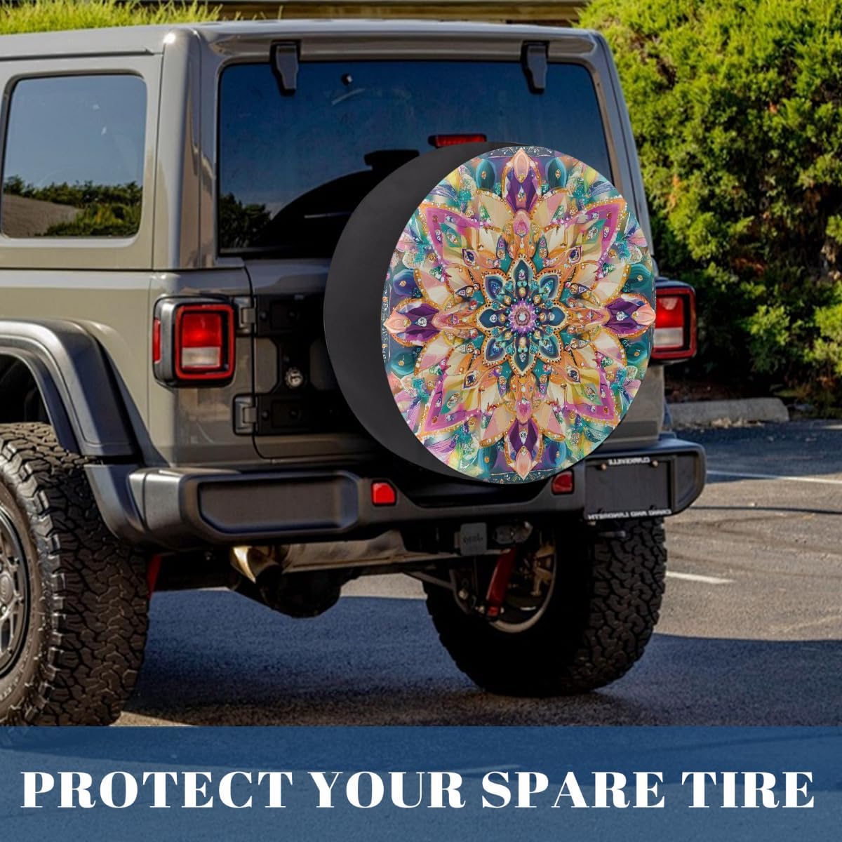Boho Rainbow Elastic Tire Covers Rv Spare Tire Covers Trailer Tire Covers Made of Various Vehicle Types Including Campervans Trucks Trailers SUV Waterproof Sunproof Dustproof 16inch