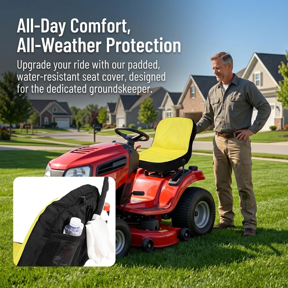1pcRiding Lawn Mower Seat Cover - Heavy-Duty Oxford 300D Fabric, Non-Slip Surface, Compatible with Mower Tractors, Seats up to 18" High - All-Weather Protection, Easy Installation