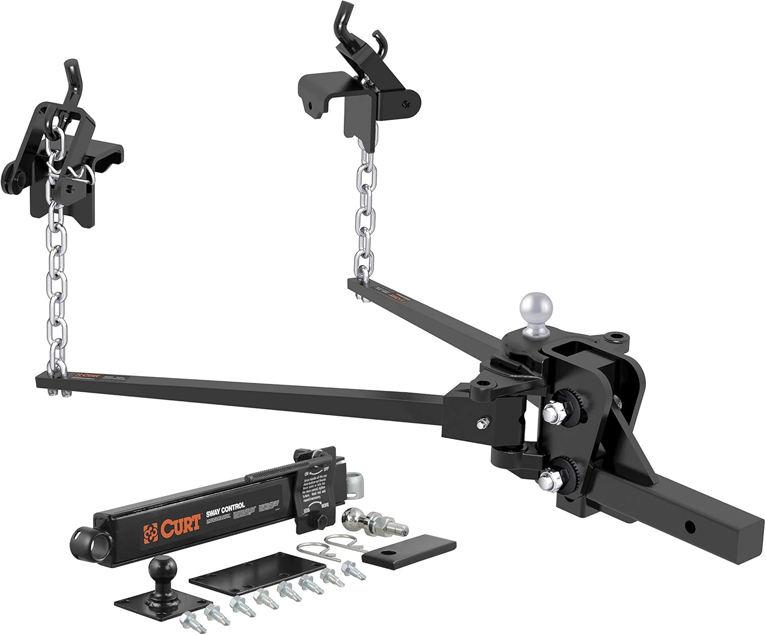 CURT 17322 Short Trunnion Bar Weight Distribution Hitch with Sway Control, Up to 10,000 lbs., 2-Inch Shank, 2-5/16-Inch Ball