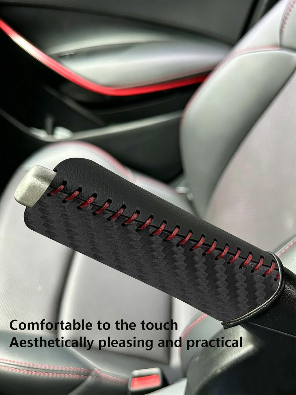 Genuine Leather Handbrake Cover with Stitching Design, Anti-Slip & Universal Fit, Easy Installation Hand Brake Grip Cover for Car Interior Upgrade, Ideal for Commuters & Family Cars