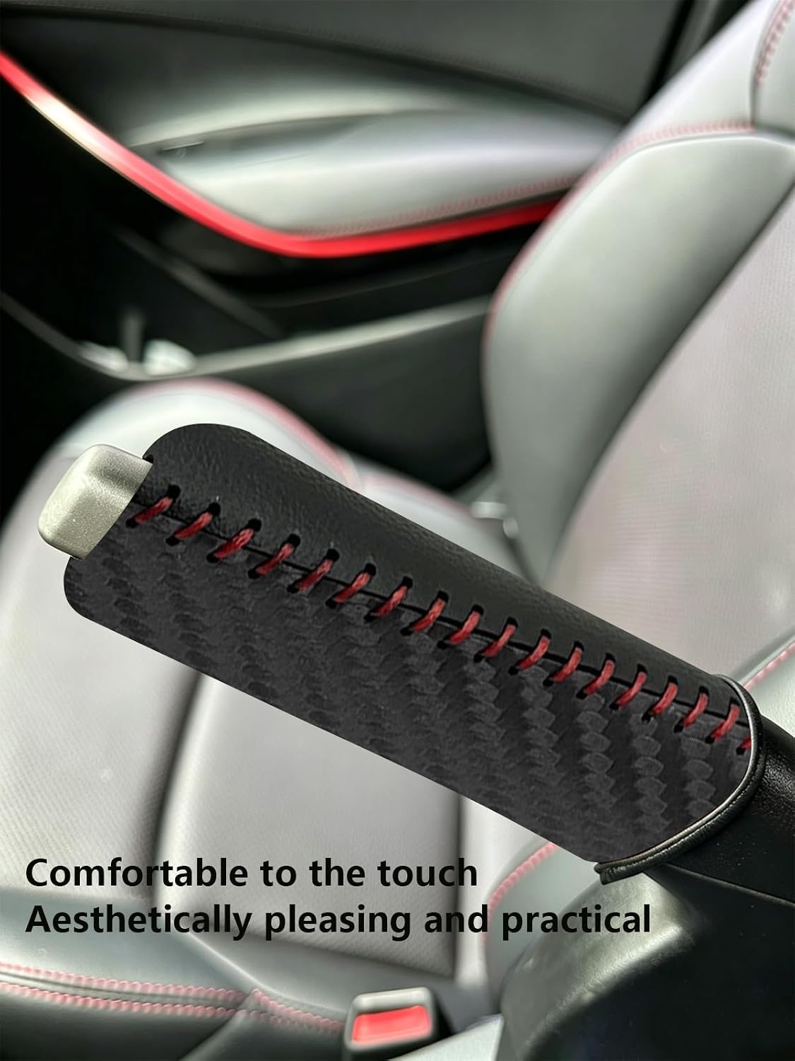 Genuine Leather Handbrake Cover with Stitching Design, Anti-Slip & Universal Fit, Easy Installation Hand Brake Grip Cover for Car Interior Upgrade, Ideal for Commuters & Family Cars
