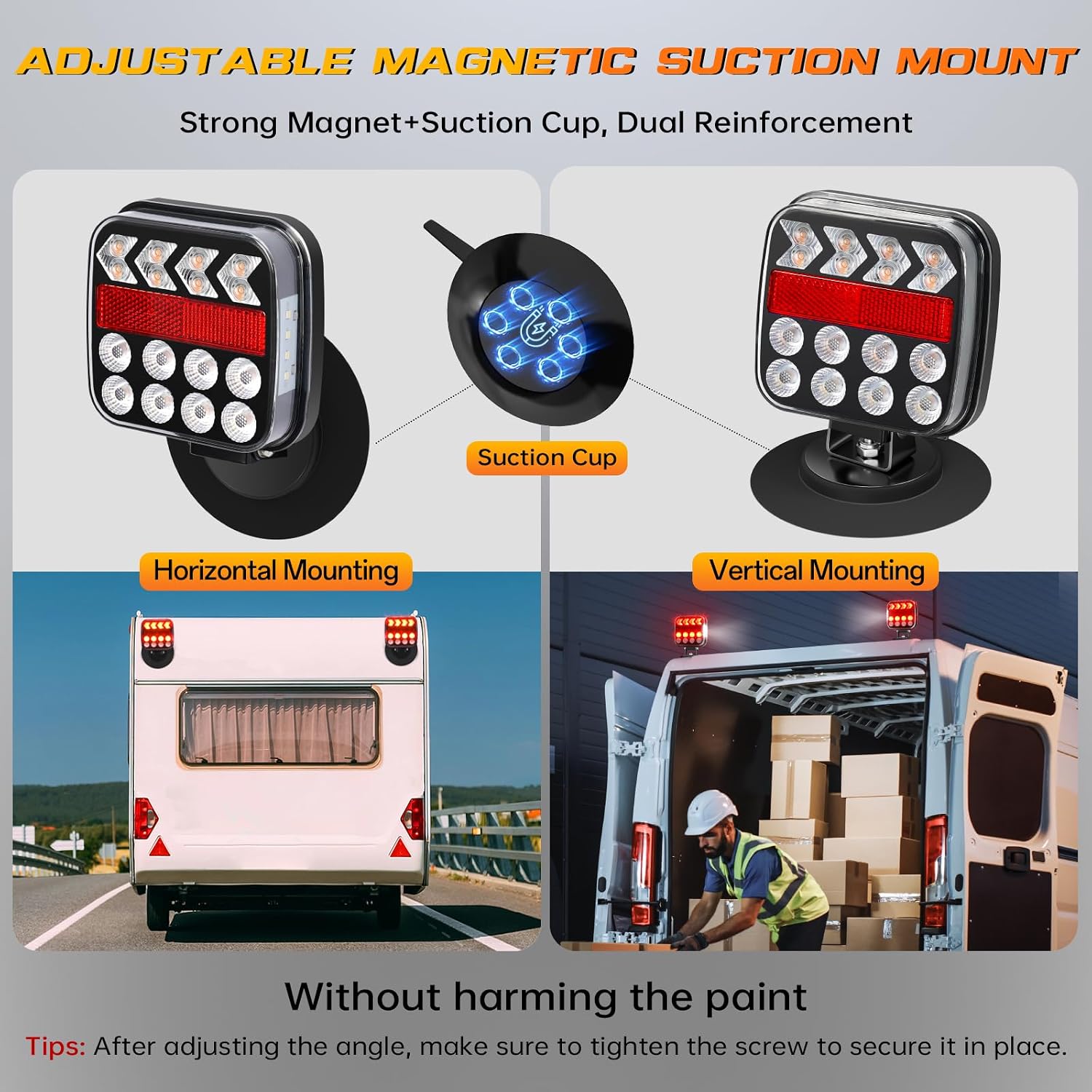 Wireless Trailer Lights, Adjustable Magnetic LED Trailer Lights with Reflectors, Rechargeable Tow Tail Light Kit for Trucks, Boats, RVs, Campers, IP67 Waterproof