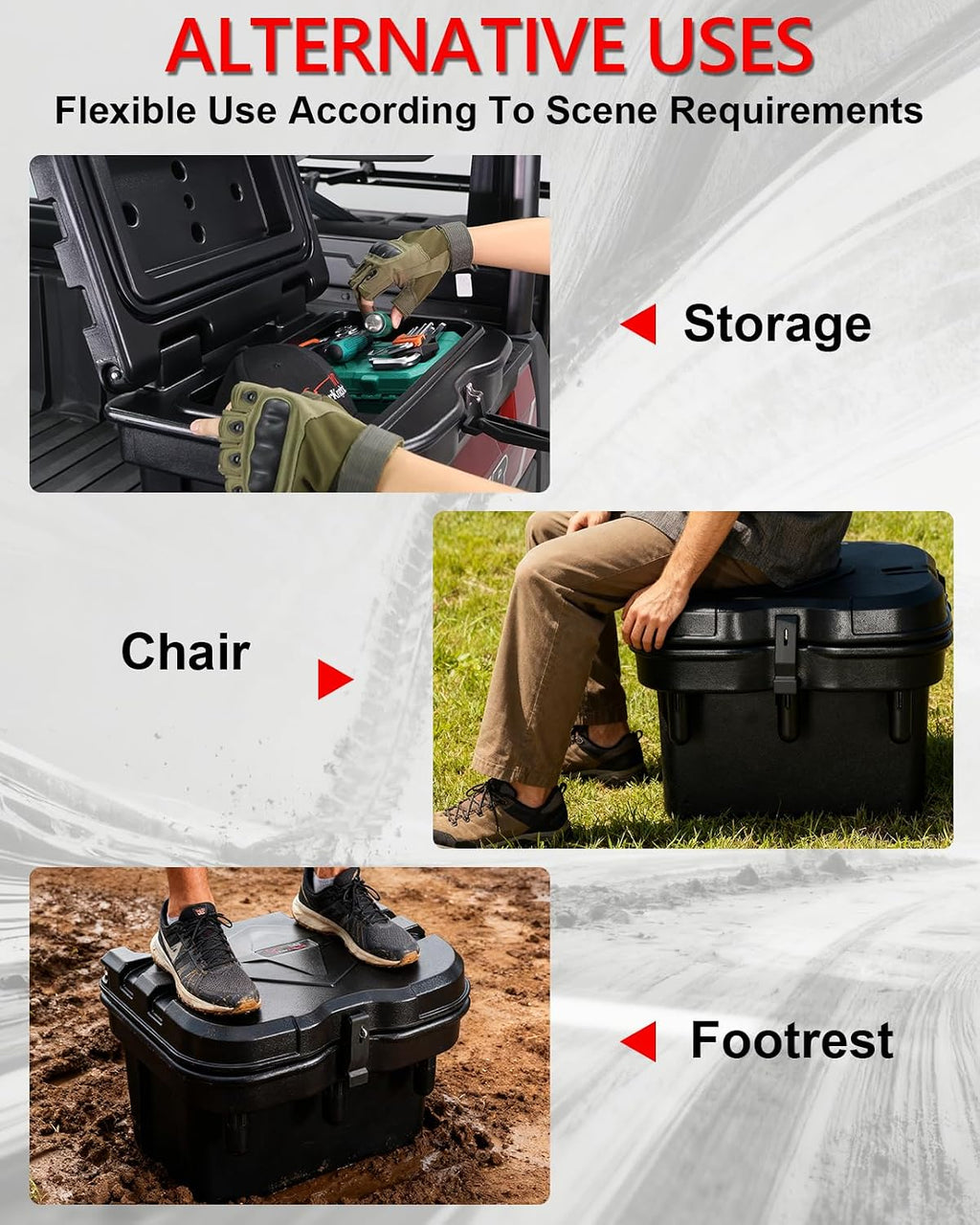 StarknightMT Bed Storage Box 24L/ 6GAL Compatible with Polaris Ranger XP 1000 500 570 900 General 1000 2016-2026 UTV Tool Box Rear Cargo Box Accessories 19 * 13.36 * 12.6 In
