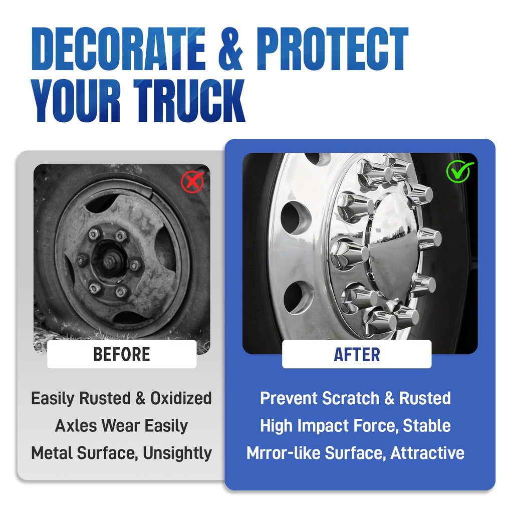 32/33mm Semi Truck Lug Nut Covers Wheel Covers Kit with 2 Front & 4 Rear, ABS Chrome Plastic Thread-On Lug Nut Covers with Installation Tool, Removable Hub Caps Kit for Semi Truck Trailer