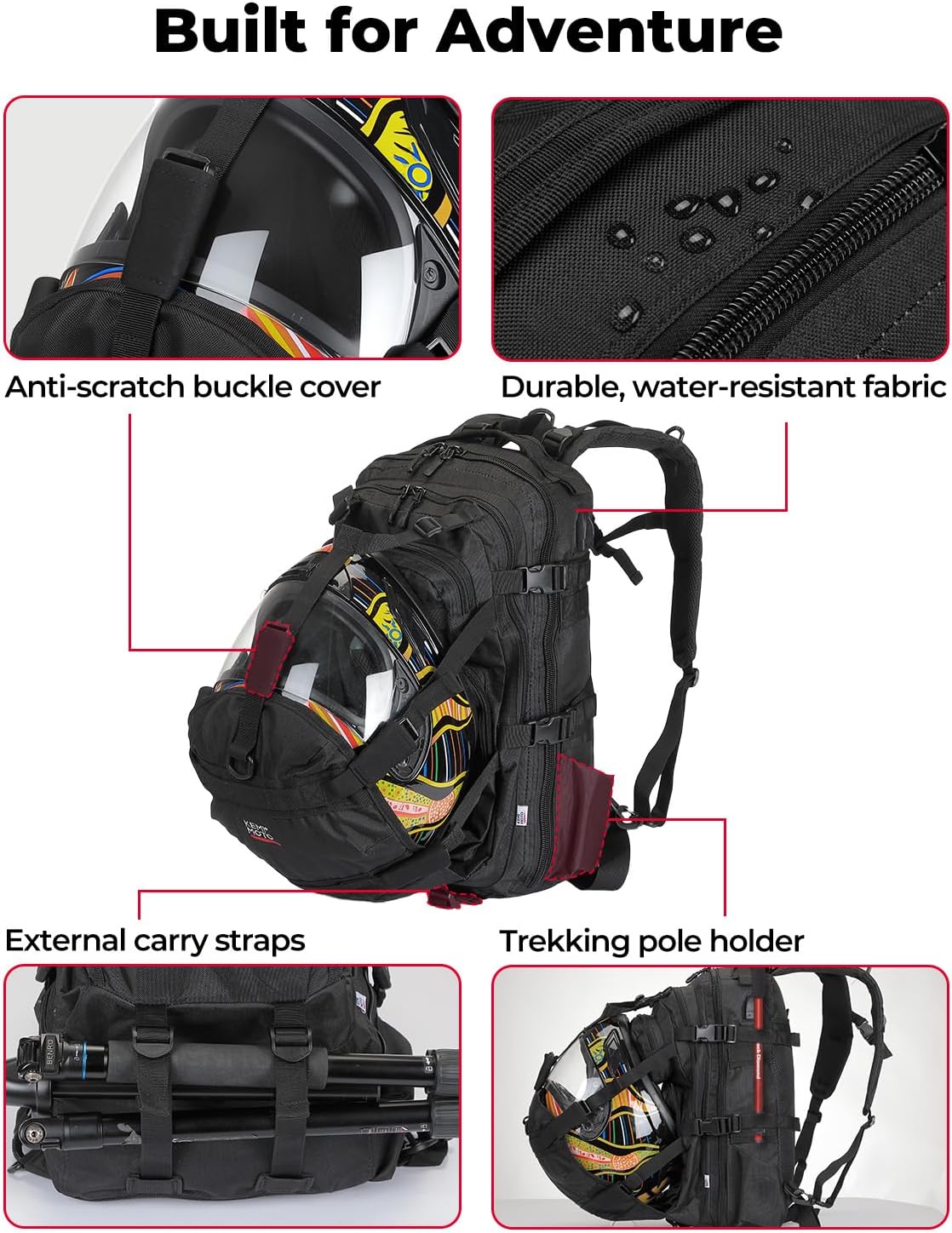 KEMIMOTO Motorcycle Helmet Backpack, 37L Large Capacity Helmet Bag with USB Charging Port, Riding Commuting Backpack for Men
