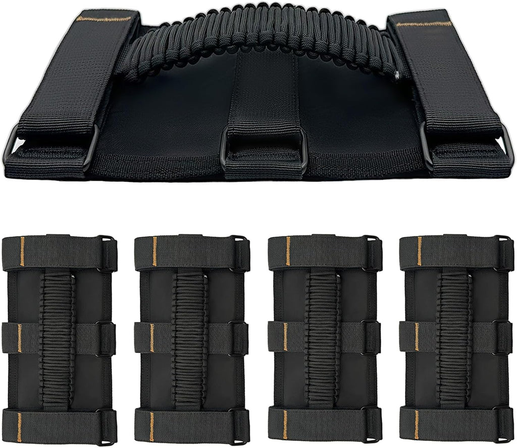 Jeep Roll Bar Grab Handles, 4 Pack Paracord Jeep Handles Grab for Wrangler JK YJ TJ JL & Gladiator JT 1955-2023 Modles, Wrangler Hardware Handles (Black)