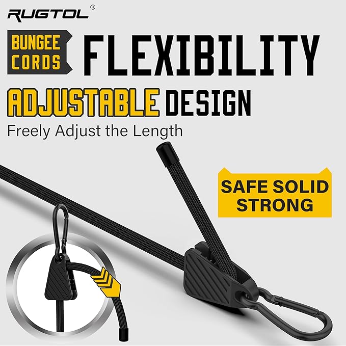 Adjustable Bungee Cords with Hooks, 6 Pack Heavy Duty Outdoor Carabiner Bungee - Image 3