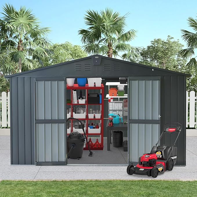 Domi Outdoor Storage Shed 11' x 9', Metal Steel Utility Tool Shed Storage House - Image 2