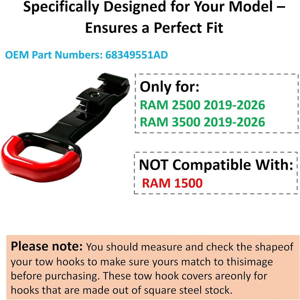Tow Hook Covers for RAM 2500 3500 2019-2026, Thick Silicone Hitch Cover, Rustproof Weatherproof Front Tow Hook Protector
