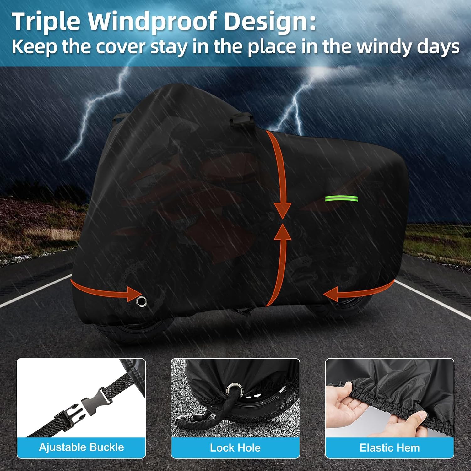 Motorcycle Cover Waterproof for Kawasaki Ninja 250 300 400 500 650/BMW F 900R, Heavy Duty Outdoor Sun UV Rain Dust All Weather Protection Motorbike Cover with Soft Cotton Lining & Lock Hole-Black