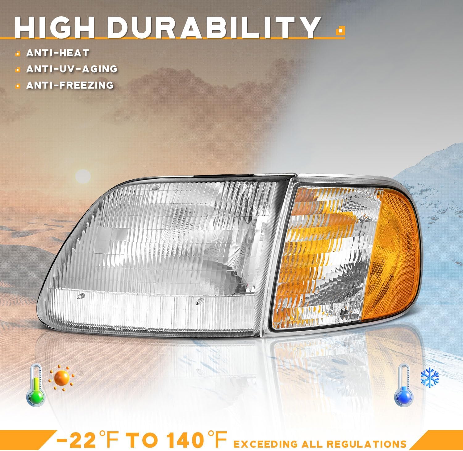 WEELMOTO Headlights Assembly for 1997-2003 F150 / 1997-2002 Ford Expedition / 1998-1999 F250, Headlamp+Corner Parking Turn Signal Marker Light Does NOT fit models produced before July 1996
