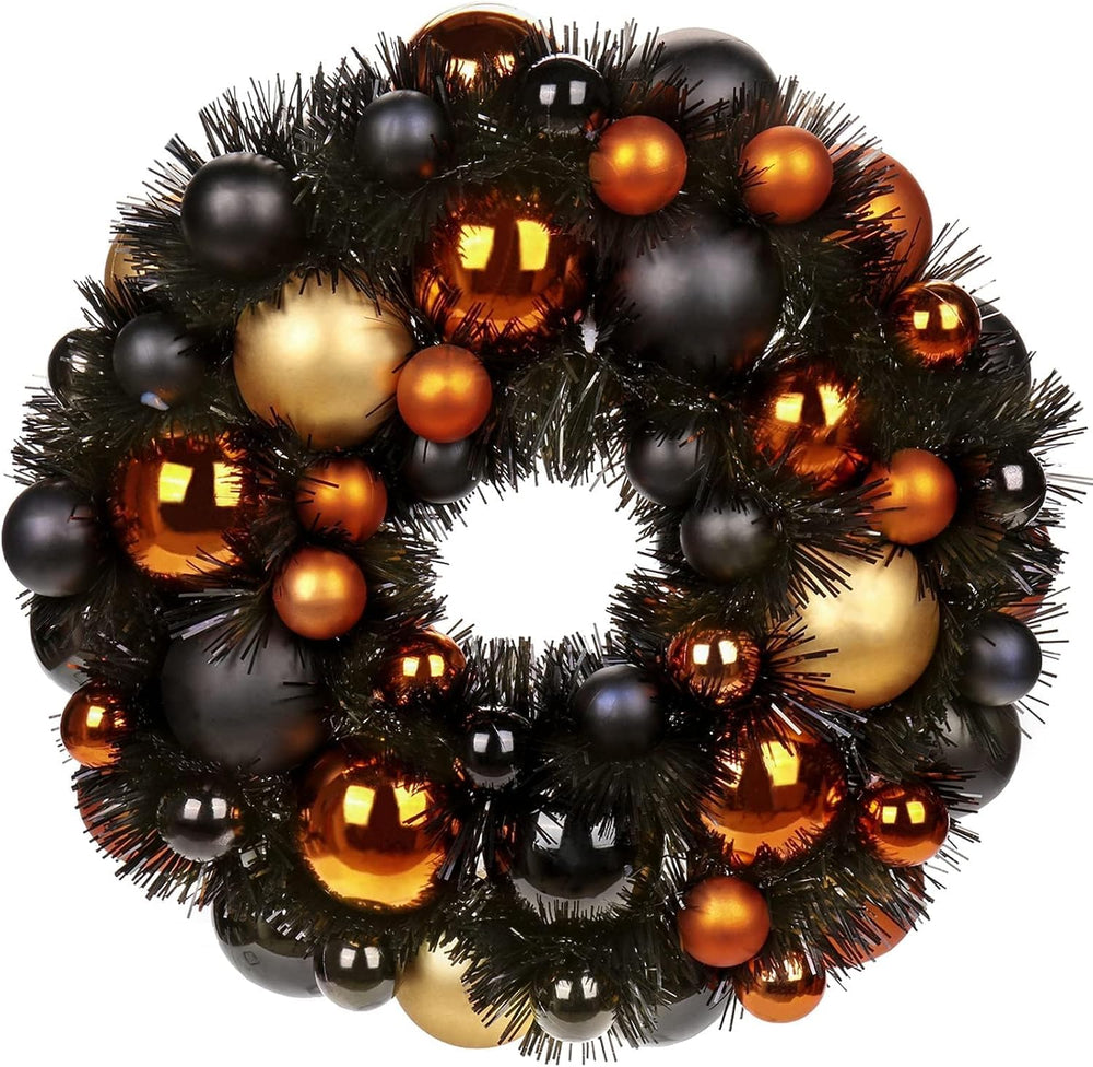 Halloween Black Ball Wreath 13" Xmas Wreaths Ornaments Glitter Thicken S...