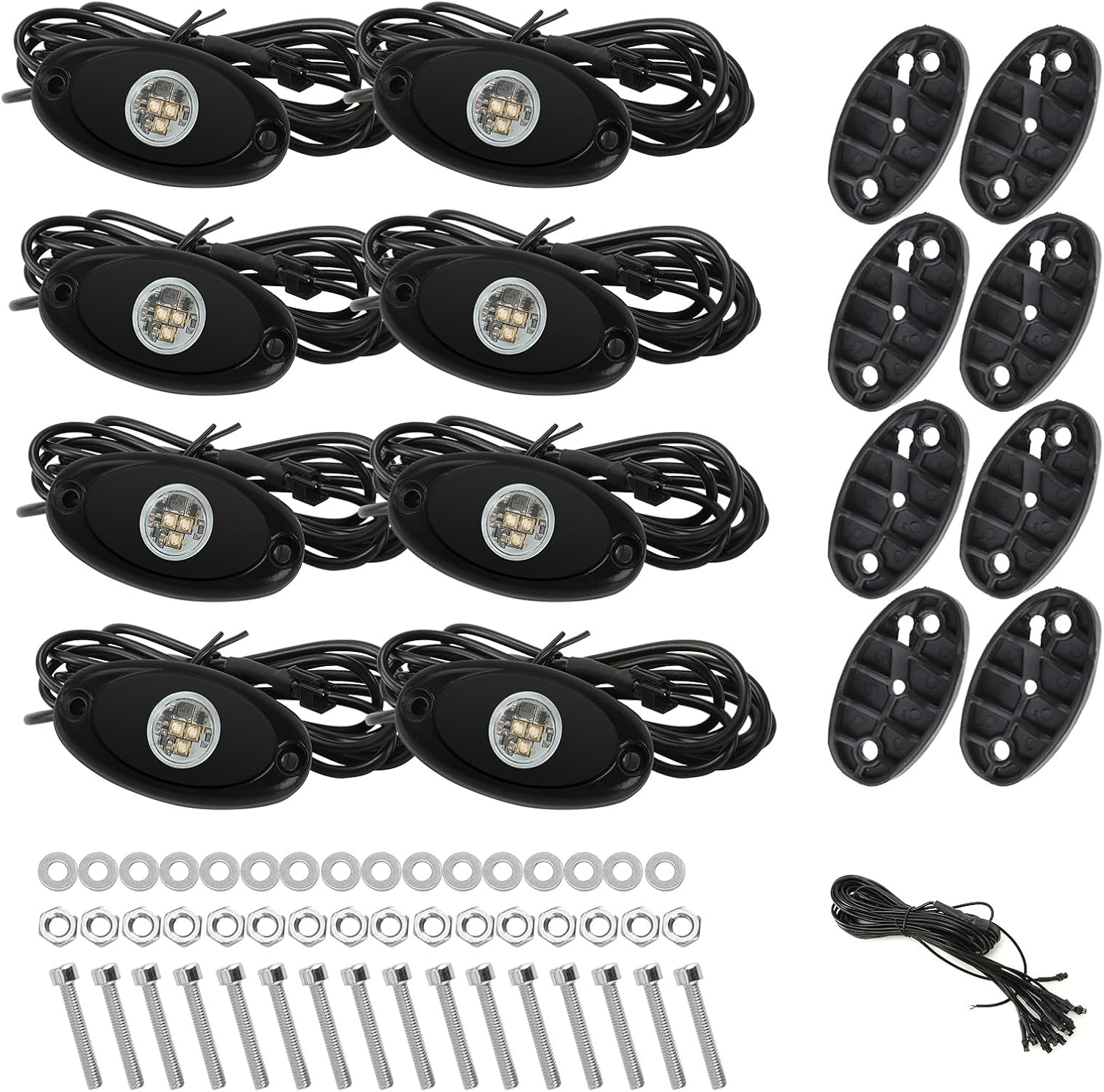 SUNPIE 8 Pods Quick Connect Blue Rock Lights, 4M Extension Wires Each Light, 3 High Power Chips, Rubber Mounting Pads, IP67 Waterproof Rock Lights Fits for Trucks Trailer Cars SUV ATV UTV Boats