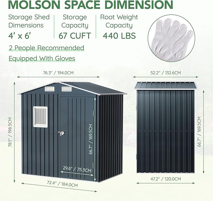Breezz 6x4FT Outdoor Steel Storage Shed - Image 5