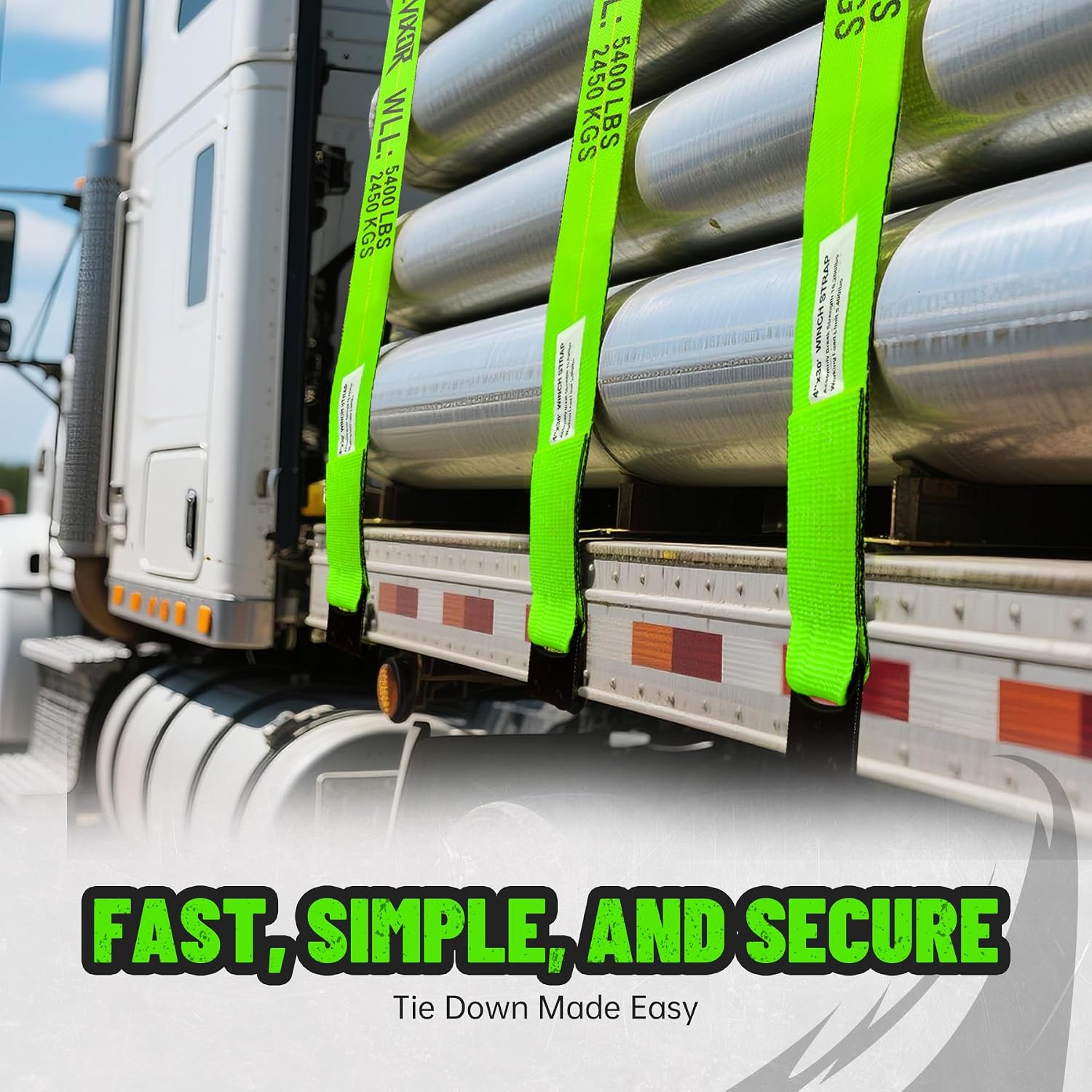 4 Pack 4" x30' Winch Straps with Flat Hooks, 16200LBS Break Strength Heavy Duty Tie Down Straps for Flatbed Trucks, Trailers, Cargo Control
