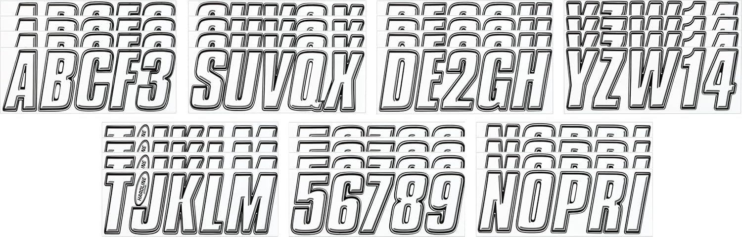 Hardline Products USA Series 800 Boat Registration Number Kit – 3-Inch White & Black Marine Lettering – USCG Compliant – Fuel & Fade Resistant Vinyl Decals for Boats & PWCs – Complete Set A-Z 0-9