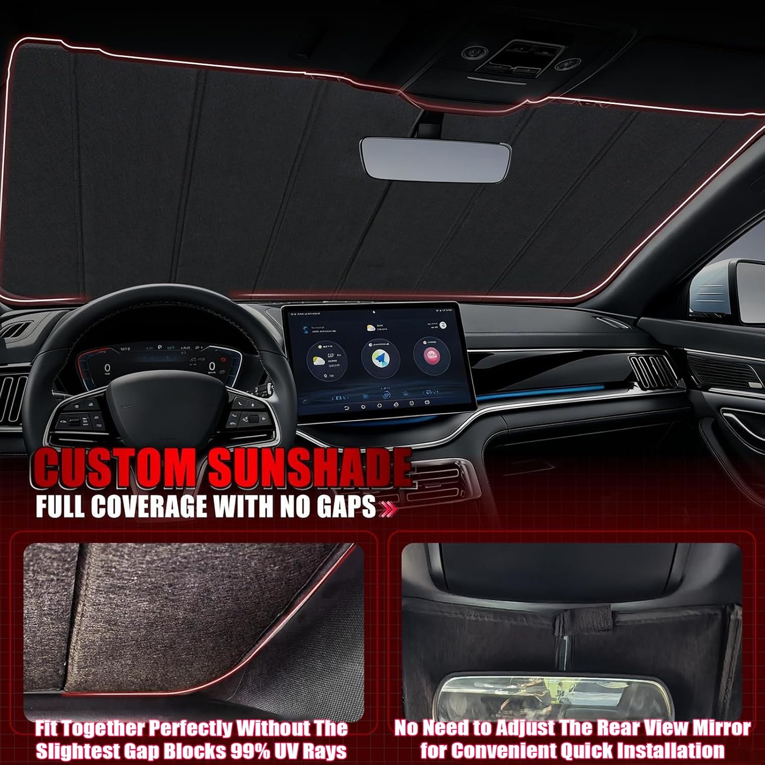 Windshield Sun Shade for Toyota Tundra 2022-2026, Front Window Visor Accessories, Folding Design Blocks Heat & UV Rays Maintain Cool Interior and Save Space
