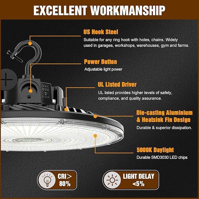 9 Pack 480V LED High Bay Light UL DLC Listed UFO Light 300W 240W 200W Adjustable - Image 6