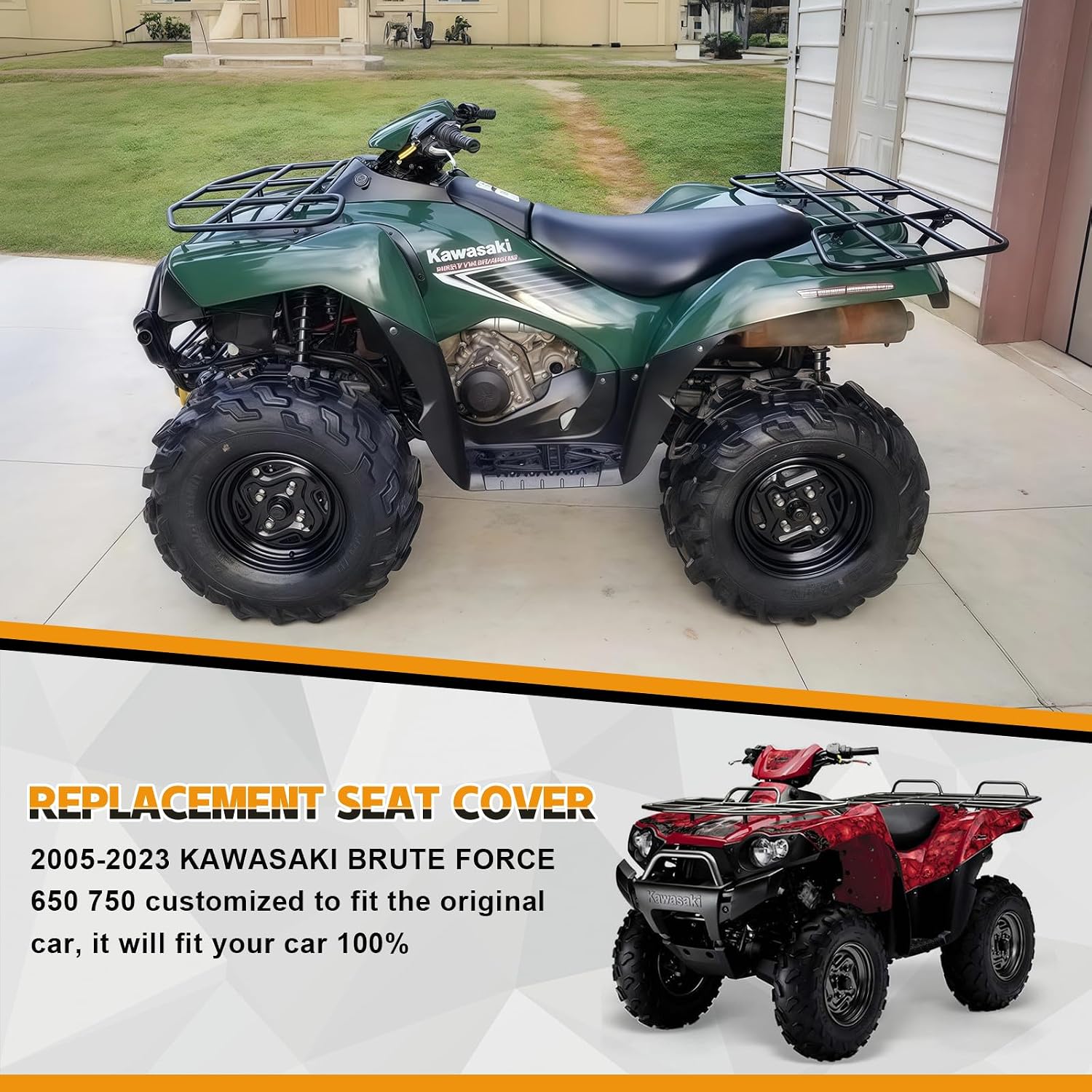 Seat Cover Replacement for 2005-2023 Kawasaki Brute Force 650 750, Black