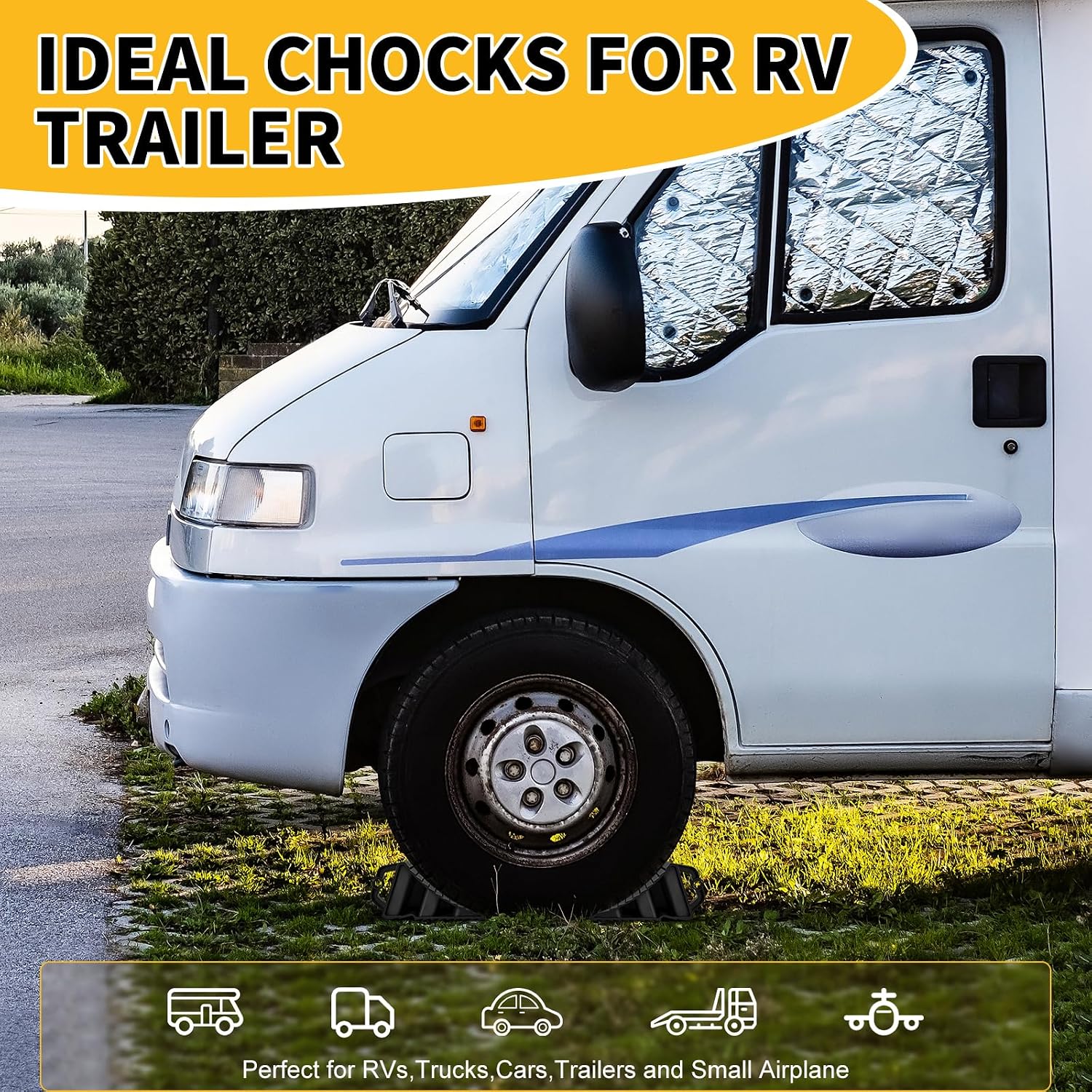 4-Pack Hard Plastic RV Wheel Chocks with Handles for Easy Removal & Durable and Non-Slip, Suitable for Tire Chock on Ramps, Workshops and Uneven Ground