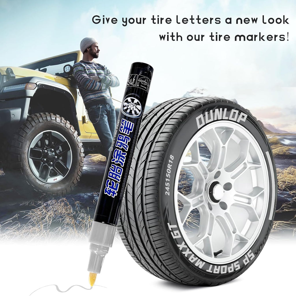 Tire Paint Pen for Car, Waterproof Paint Pens Oil-Based Markers for Tire Lettering, Quick Dry Non-Fading Tyre Pen Permanent Drawing Marker for Car Truck Motorcycle Tires (Silver)