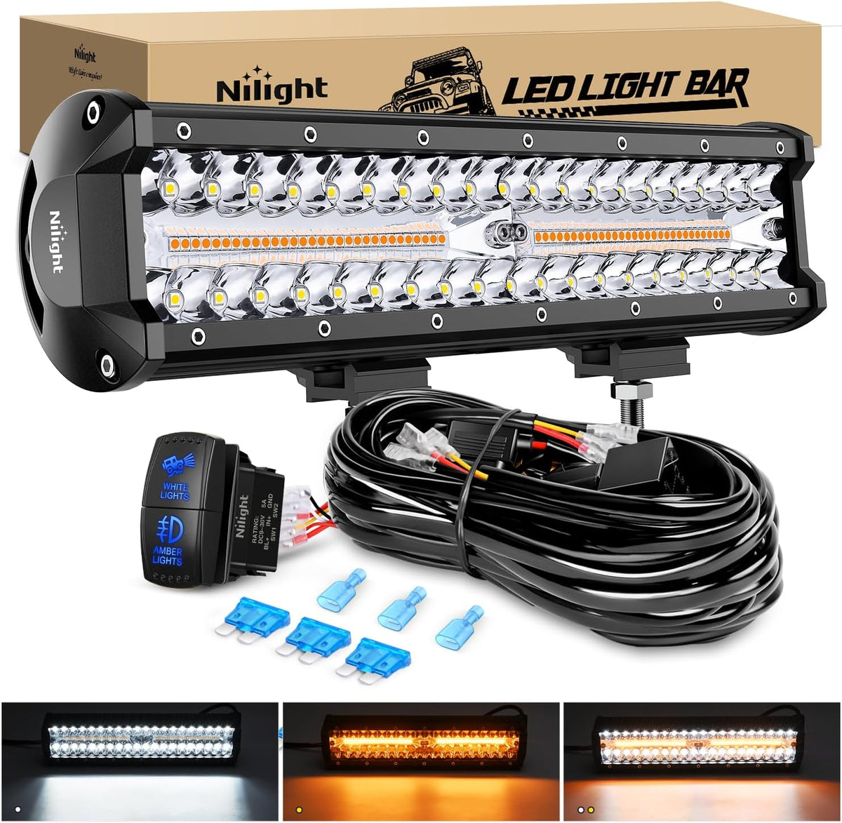 nilight 12inch off-road led light bar white amber, main product view