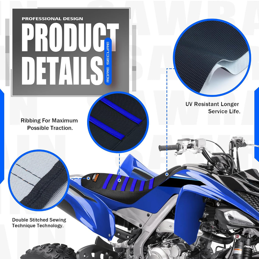 ATV Seat Cover Compatible with Raptor 700 700R, Anti-Slip Waterproof Rubber Seat Protector (Black Blue)