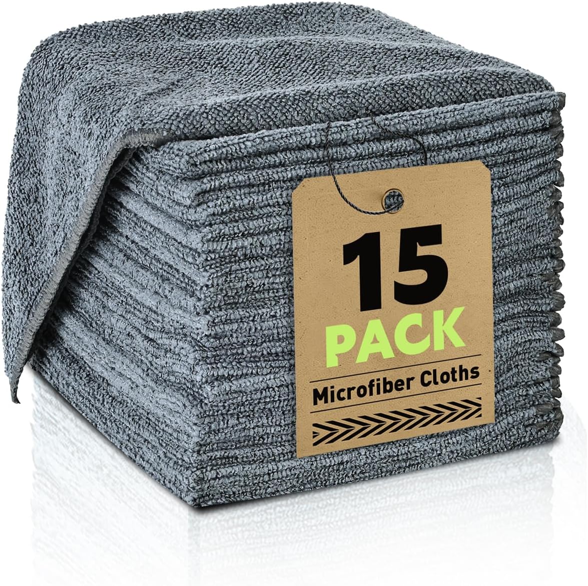 TEAWOO Microfiber Cleaning Cloths Bulk-15 Pack, Gray Microfiber Towels for Cars, Ultra Absorbent Microfiber Towel Weave Grime & Liquid for Streak-Free Mirror Shine - Car Washing Cloth, 12x12 inches