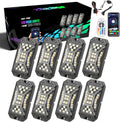 SUNPIE 8 Pods RGBW Rock Lights – Full Beam Angle, 30 High Power Chips, Aluminium Housing, Mounting Pads Included, IP67 Waterproof, Music Mode Underglow Lights, Fits Trucks, SUV, ATV, UTV, Boats
