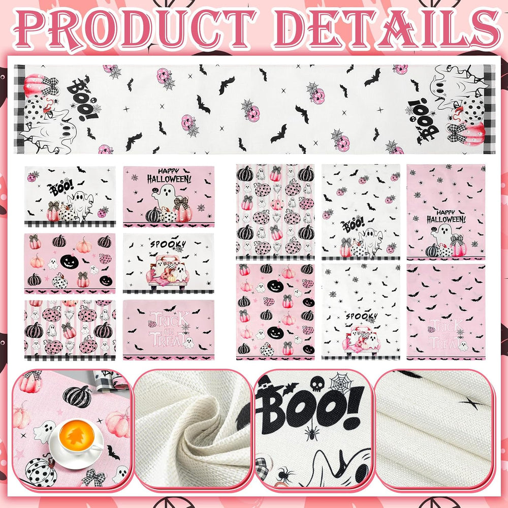 Newtay 13 Pcs Pastel Halloween Table Runner Placemats and Chair Cover Set