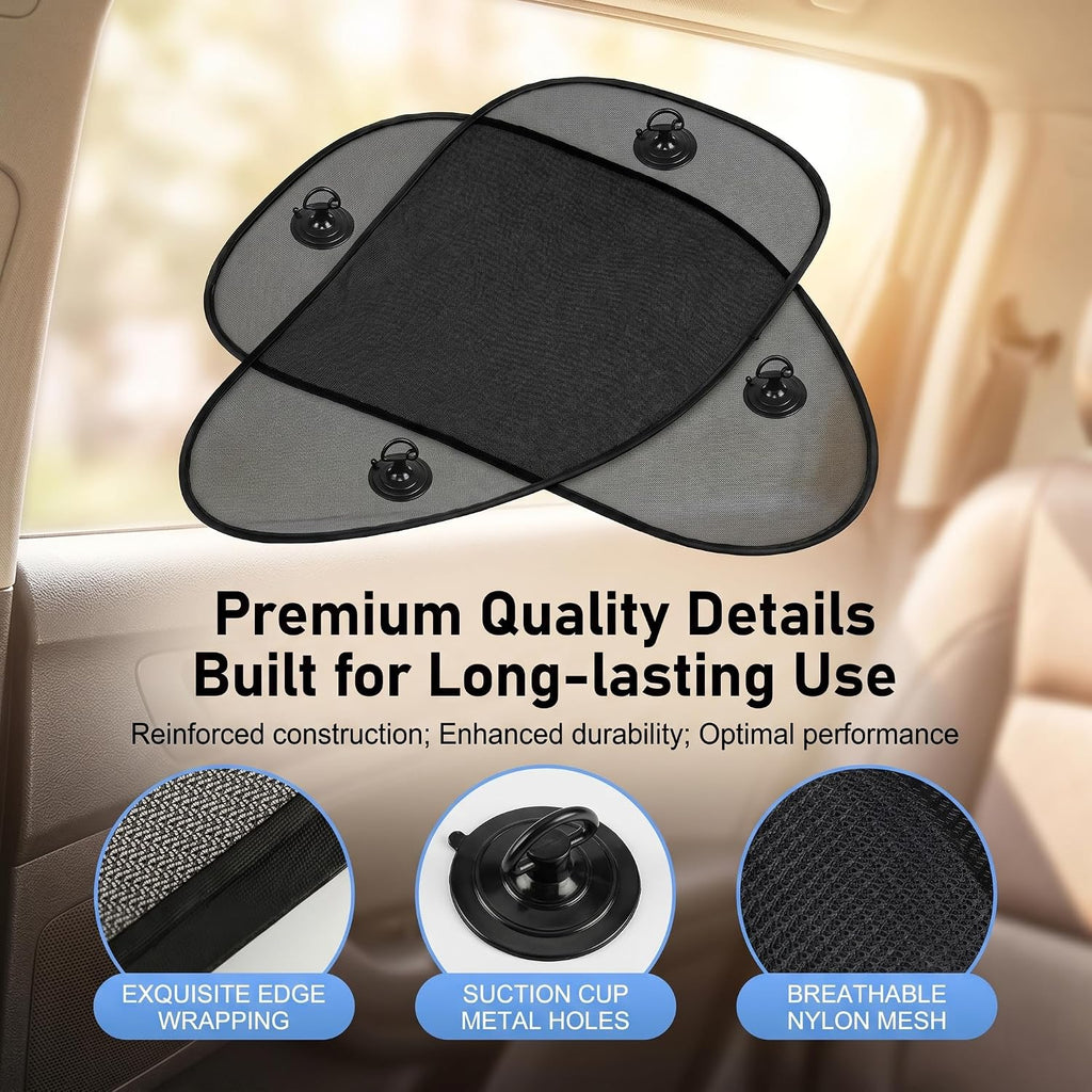 2PCS Car Window SunShades, Mesh Breathable Cling Side Sunshade, Anti-Glare Front Passenger Sun Protection, Reduces Fading and Damage Fits Most Cars (Black)