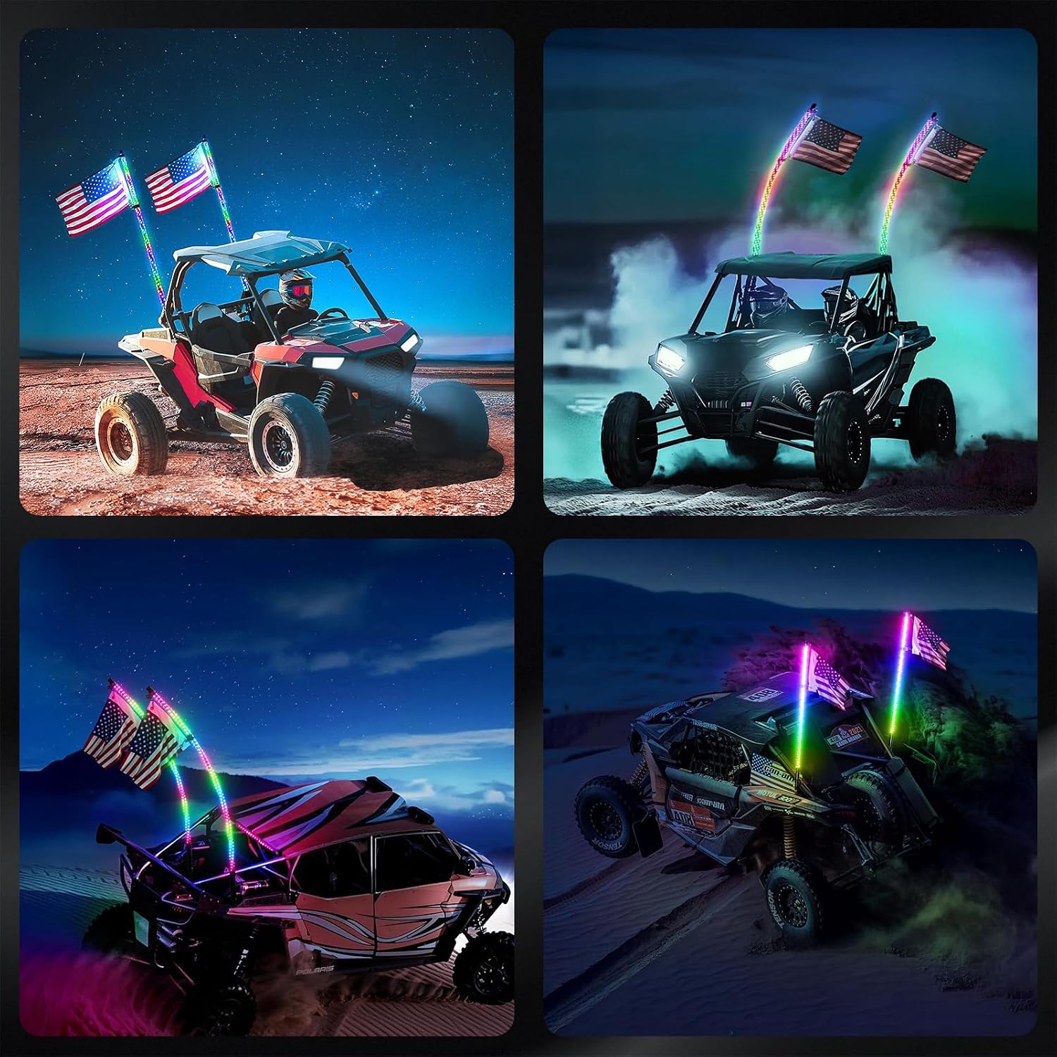 2pc 4ft Spiral RGB LED Whip Lights for UTV, LED Whips for SXS ATV Boat Offroad, RF Remote Control Compatible with Polaris RZR Can-Am Maverick X3 Sportsman Outlander