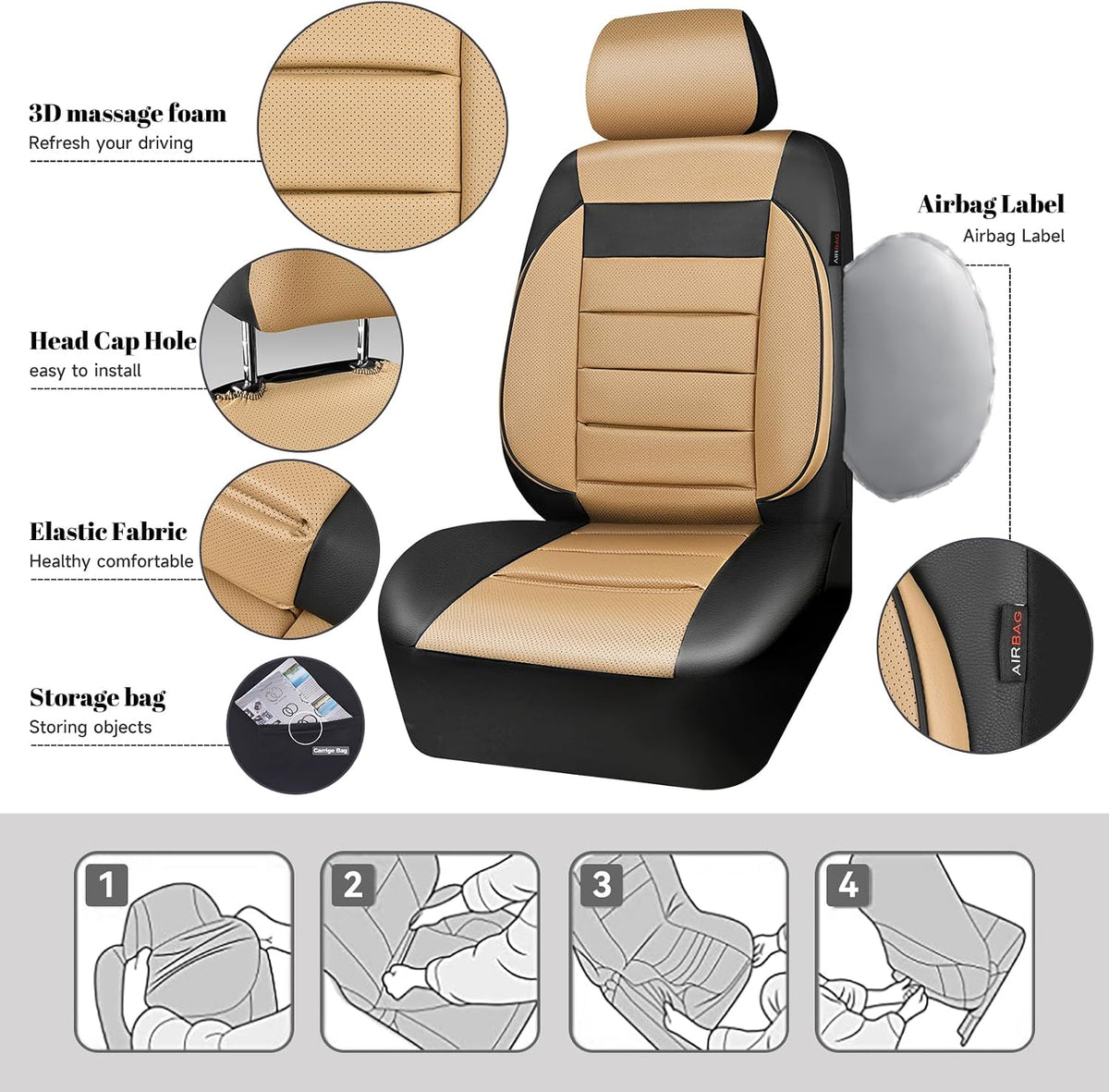 car pass leather seat covers full set universal, close-up detail