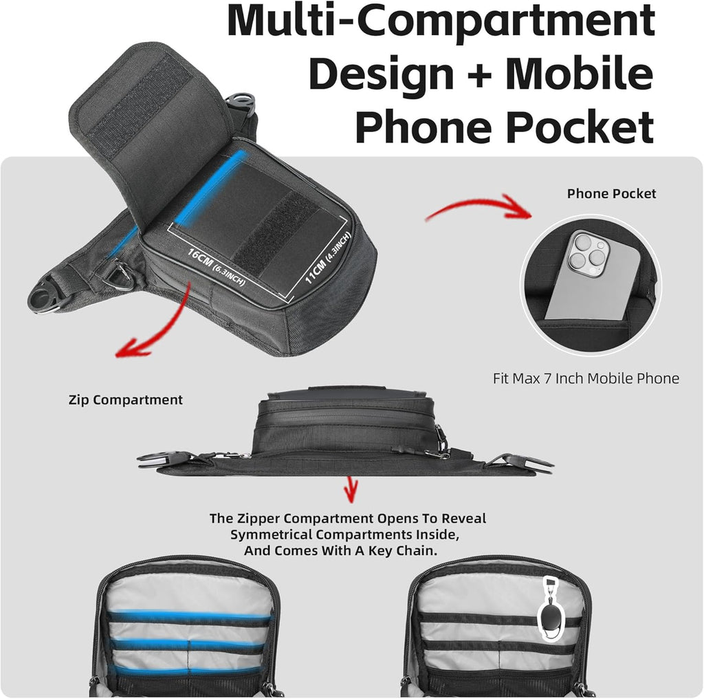 Rhinowalk Motorcycle Fuel Tank Bag, Magnetic Quick Release, Black, One Size, Leg Bag, Waist Pack