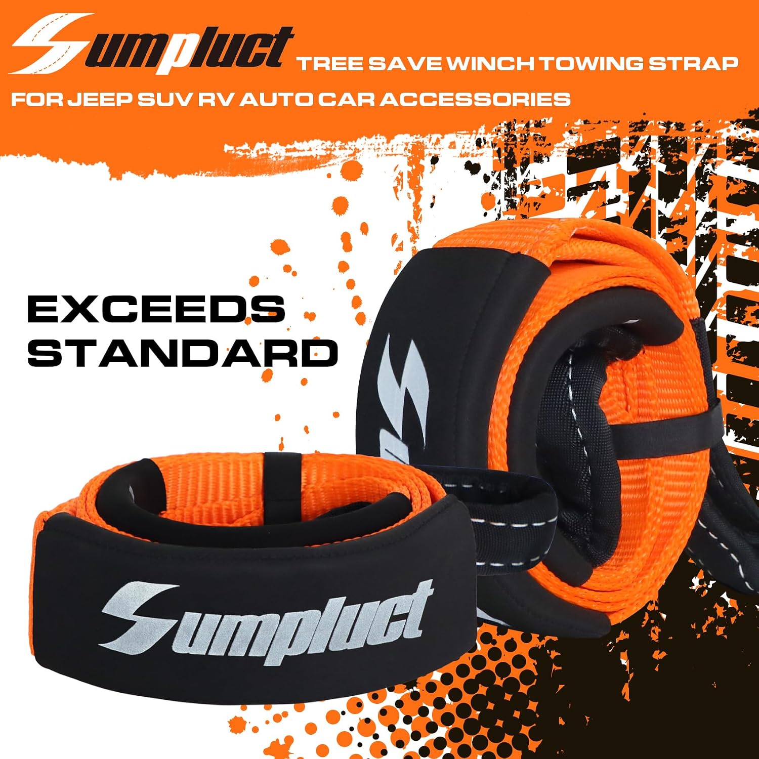 3 inch, 8 Foot Tree Saver, Winch Strap, Exceed Tow Straps 31518 Pound Capacity Recovery Rope,Heavy Duty Towing Ropes with Triple Reinforced Loops Emmergency Off Road 3" x 8ft
