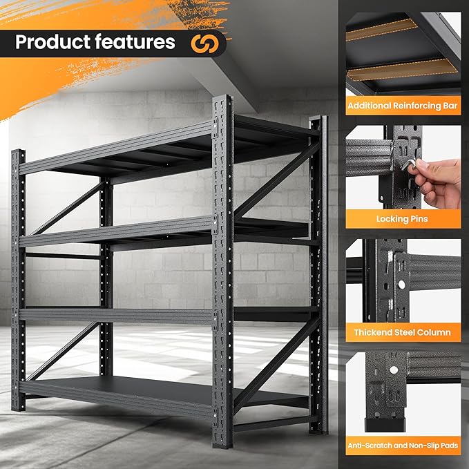 3000LBS Metal Storage Shelves, 48” W Heavy Duty Garage Shelving Units, 4 Tier - Image 8