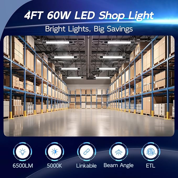 hykolity 6 Pack 4FT Linkable LED Shop Light - Image 2
