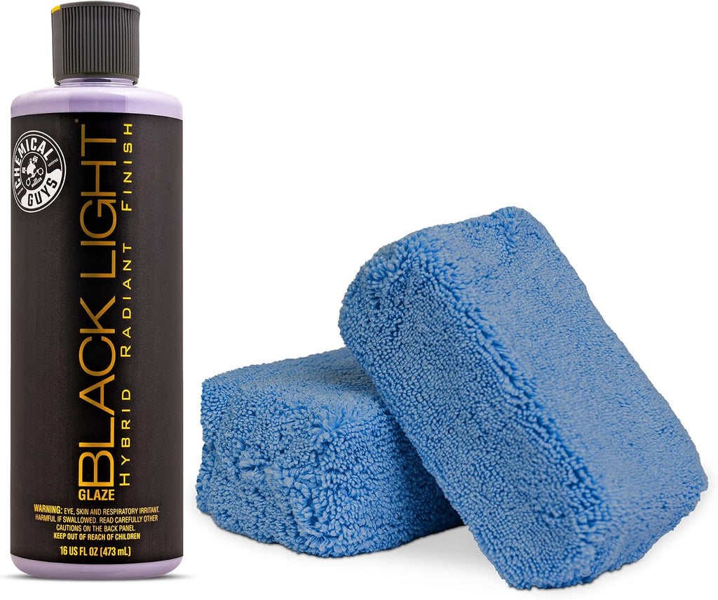 Chemical Guys Gap_619_16 Black Light Hybrid Radiant Finish Color Enhancer (16 oz) MIC_292_02 Premium Grade Microfiber Applicator, Blue (Pack of 2)