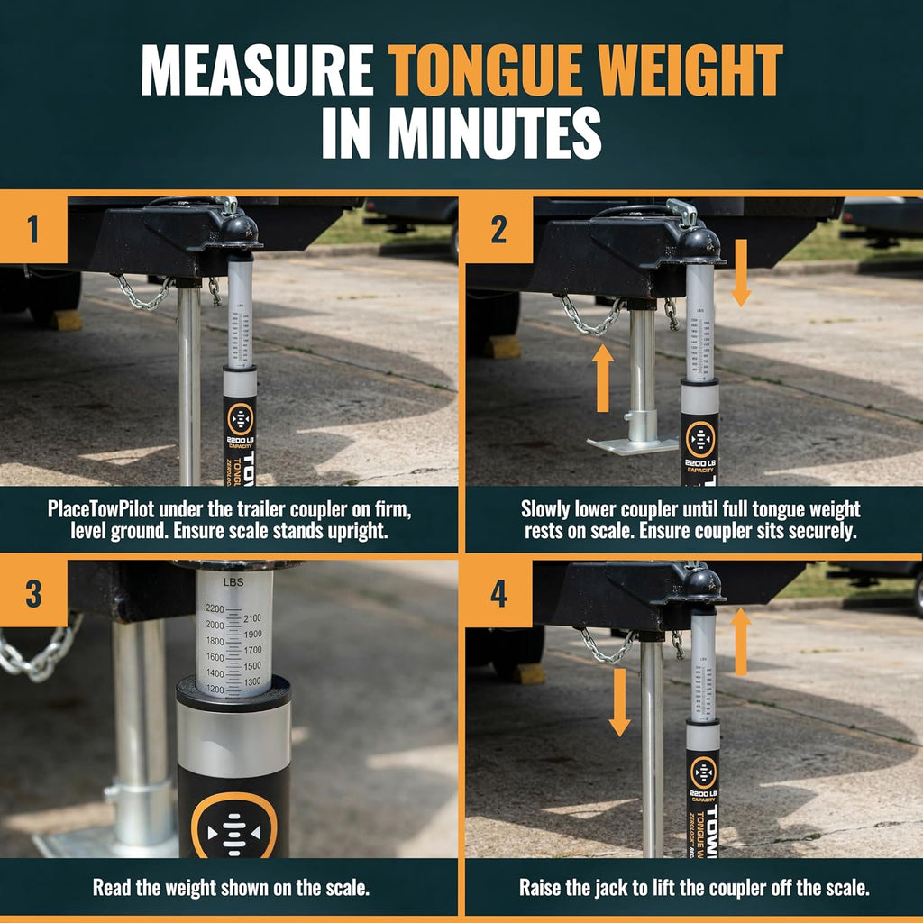 TowPilot Trailer Tongue Weight Scale - 2200 lb Capacity, Trailer Tongue Scale for Travel Trailers, RVs & Campers, ZEROLOCK Precision Calibration System for Boat & Cargo Trailers (Black)