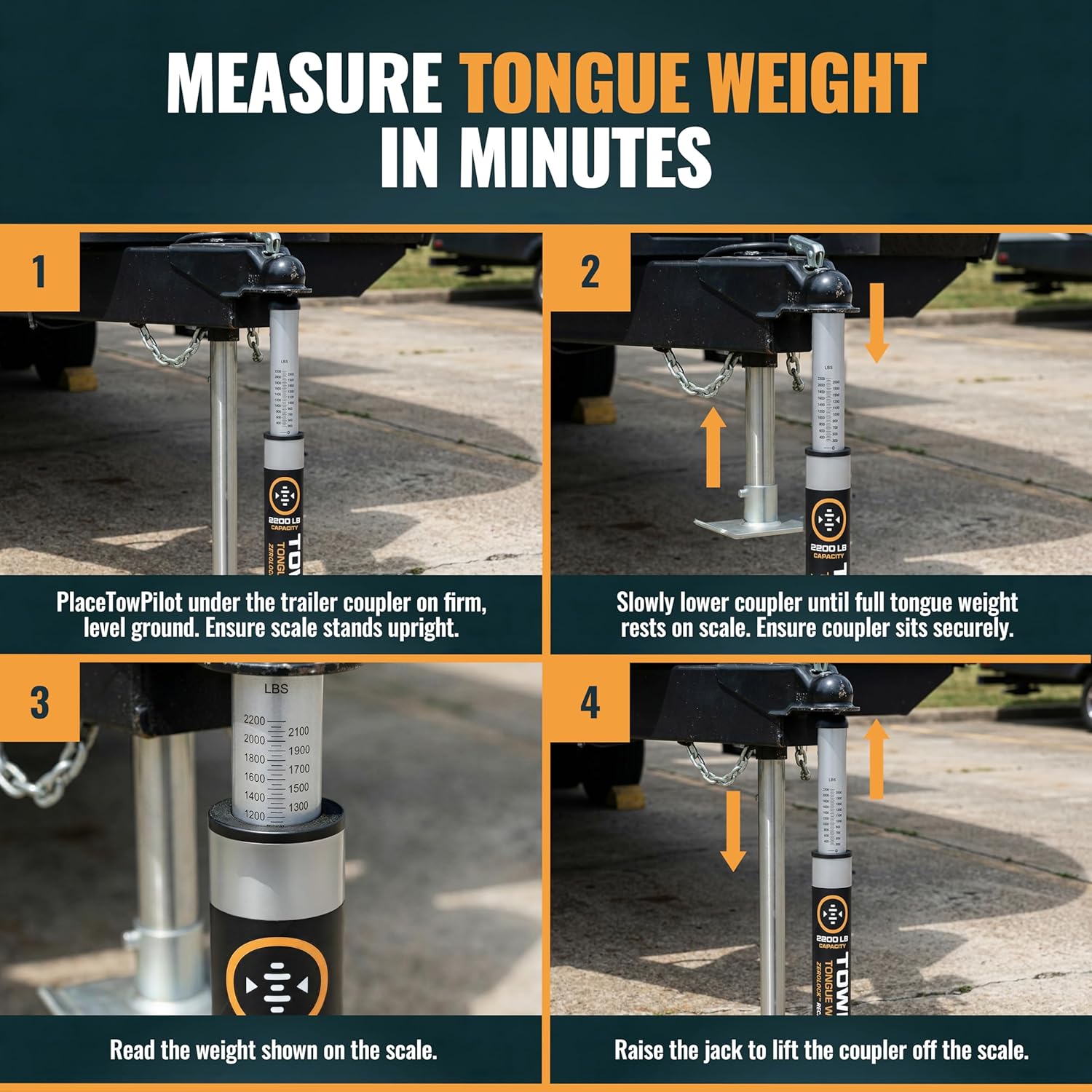 TowPilot Trailer Tongue Weight Scale - 2200 lb Capacity, Trailer Tongue Scale for Travel Trailers, RVs & Campers, ZEROLOCK Precision Calibration System for Boat & Cargo Trailers (Black)