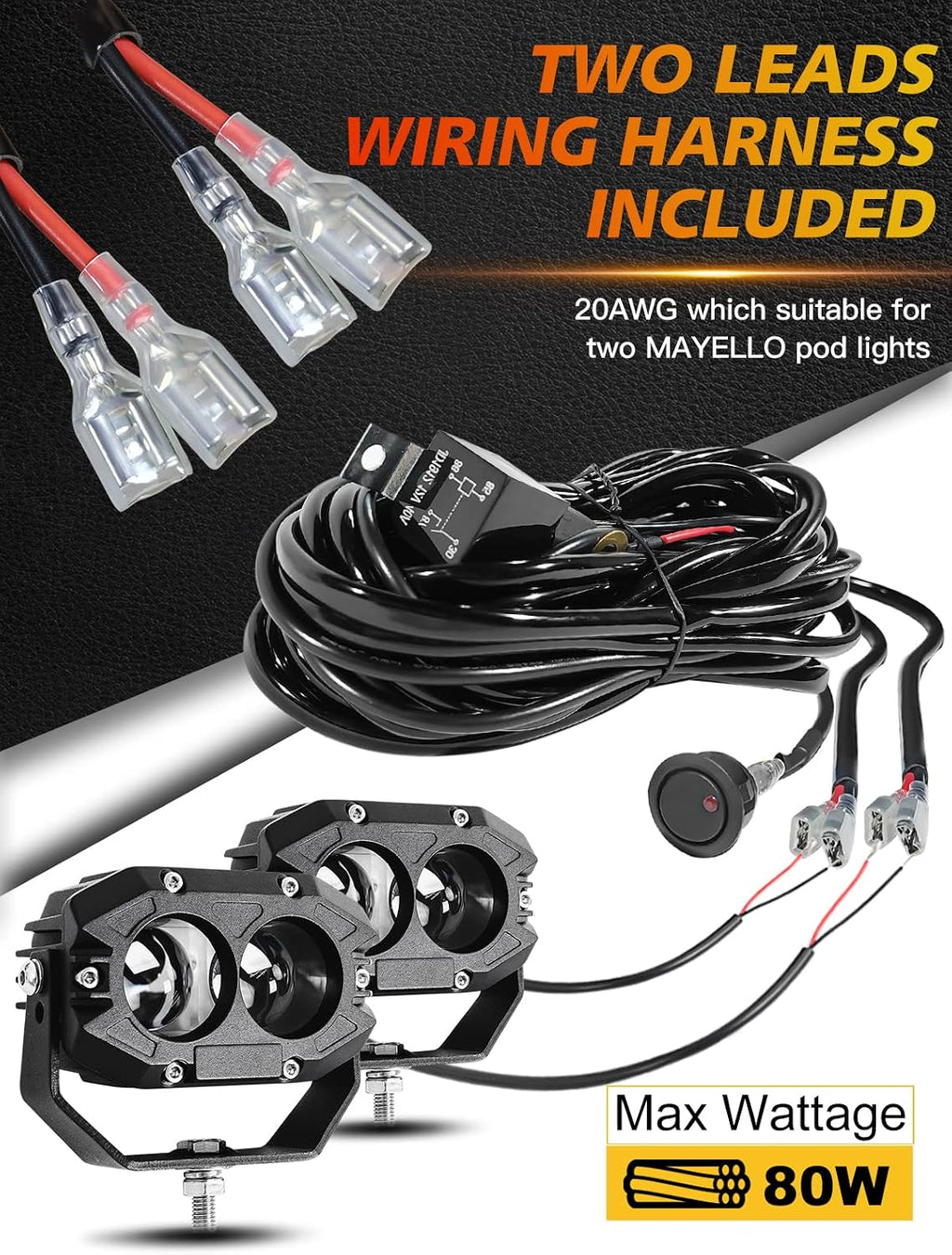 mayello 4 inch led light pods 60w square, close-up detail