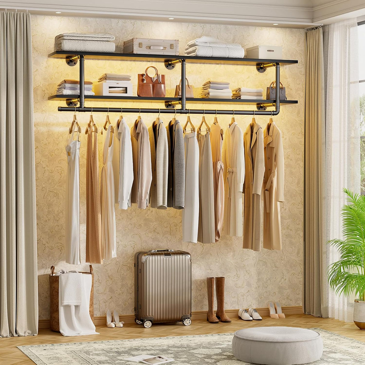 aheaplus industrial pipe clothing rack, wall mounted closet, main product view