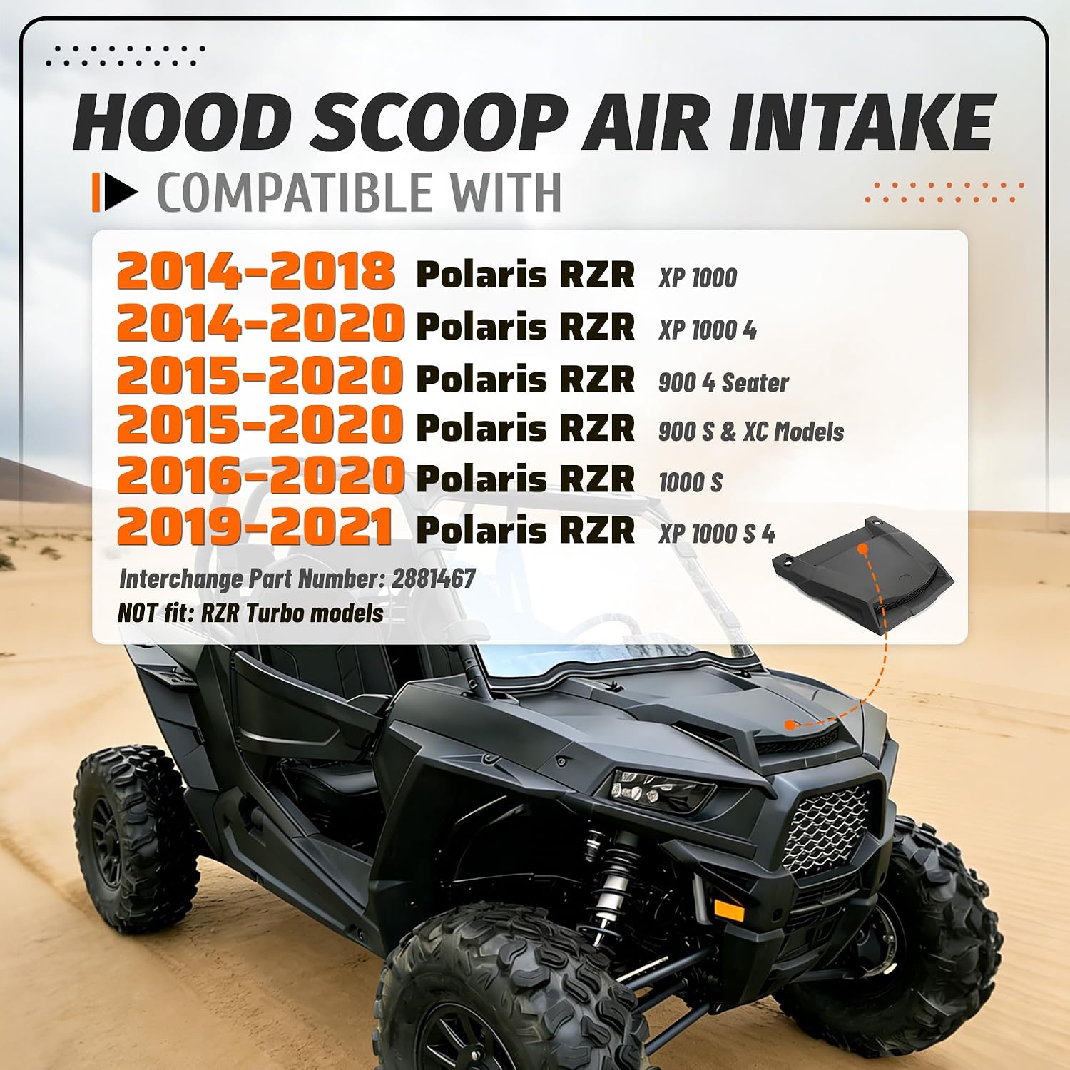 KUAFU Hood Scoop Air Intake Compatible With 2014-2018 Polaris RZR XP 1000 2014-2018 RZR XP 4 1000/XP 1000 2016-2020 RZR 1000 S 2015-2020 RZR 900/S/XC Vent Replacement for 2881467