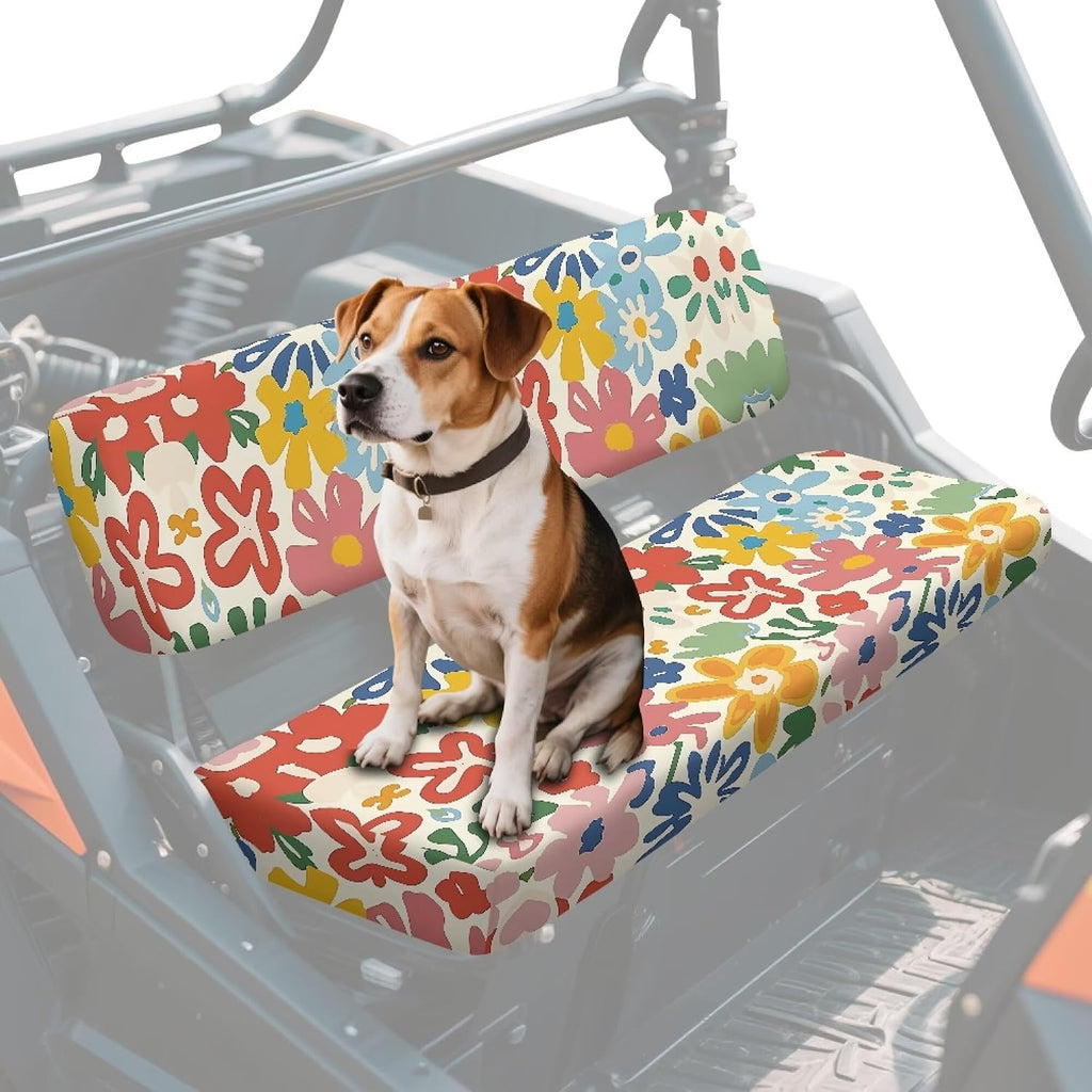 Hippie Flower Pattern UTV Seat Cover Compatible with Kawasaki Mule 4000 4010 3000 3010 3020 Heavy Duty Waterproof Elastic Soft UTV Accessories Seat Cover