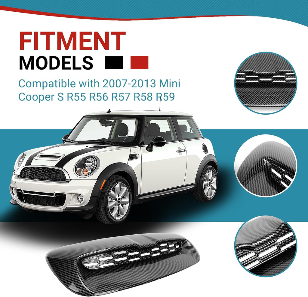 Kojem Hood Bonnet Air Intake Vent Scoop Cover Compatible with 2007-2013 Mini Cooper S R55 R56 R57 R58 R59 Black